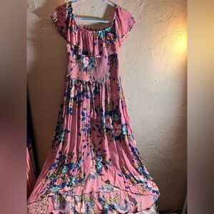 Xhilaration Pink and Blue Floral Maxi Dress cottagecore coastal cowgirl ruffles